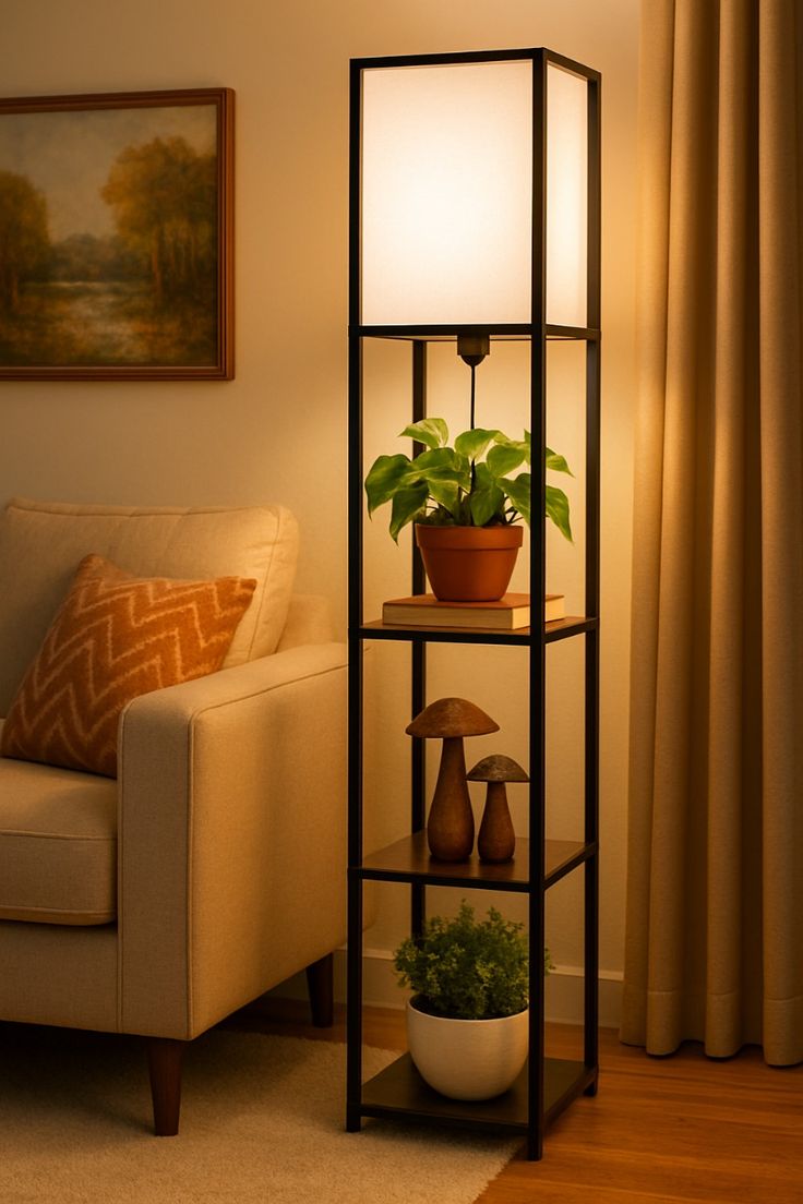 Modern Room Lamp with Storage Shelf – Home Décor Lighting